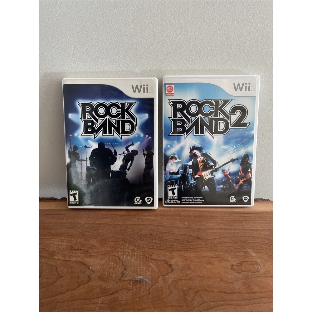 Wii Rock Band 1 and 2 (Nintendo Wii, 2008)  Lot Bundle Of Two Games